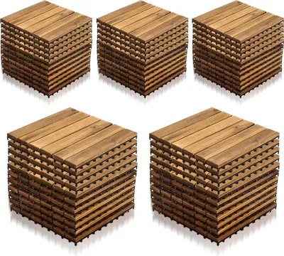 Produktbild von Faziango 77 STK Holzfliesen Terrassenfliesen Holz Fliesen Mosaik 30x30 cm - Balkonfliesen wetterfest aus Akazienholz mit Klicksystem für Terrasse Balkon