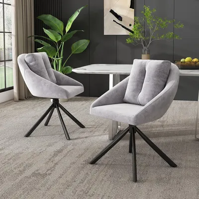 Productafbeelding van Moderne grijze fluweelstoel, stijlvolle en comfortabele draaibare eetkamerstoel, ademend fluweel, ergonomisch ontwerp, elegante grijze draaistoel - set van vier stoelen in de kleur grijs