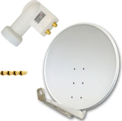 Produktbild von PremiumX DELUXE100 Satellitenantenne 100 cm Alu Hellgrau Twin LNB Weiß 4x F-Stecker