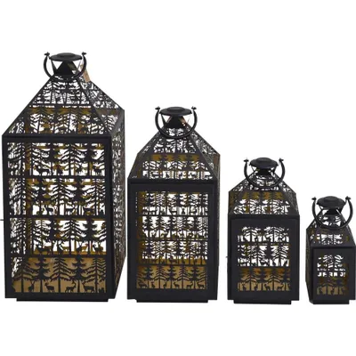 Produktbild von 4er Set Windlicht Bodenwindlicht Hängewindlicht Noël schwarz/gold Weihnachten