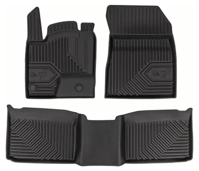 Produktbild von Gummi-Fußmatten vorne mit Tunnelmatte für Mitsubishi Outlander IV ab 2021 (SUV) – 3-tlg, Schwarz, passgenau