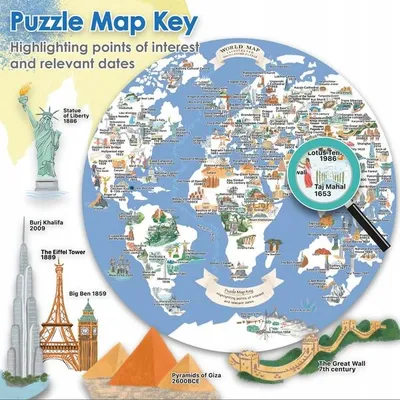Image de Bopster, puzzle illustré de 1 000 pièces représentant une carte du monde ronde 4 en 1