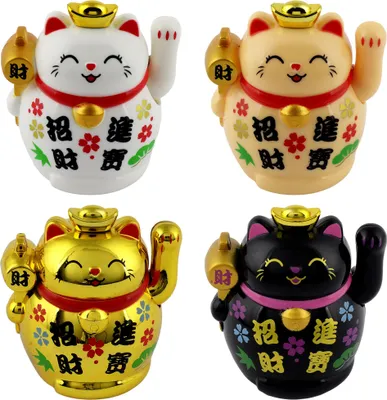 Produktbild von Glückskatze Mini Maneki-Neko Schriftzeichen Set Solar 5cm Winkekatze Lucky cat