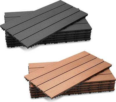 Zdjęcie produktu dla TolleTour 6 Płytki tarasowe WPC 30x60 cm, płytki z tworzywa sztucznego z systemem zatrzaskowym o wyglądzie drewna, płytki drewnopodobne antypoślizgowe, brązowe – 1 m²