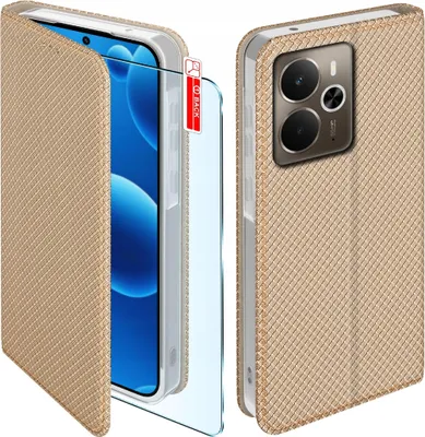 Obrázek produktu pro Pouzdro s klopou pro Realme 14 5G Uzavíratelné Zlaté pouzdro + sklo 9H