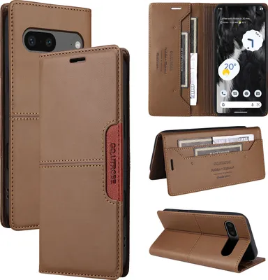 Produktbild von Handyhülle für Google Pixel 7 Hülle, Leder Flip Wallet Kartenfach Stand Schutzhülle Braun