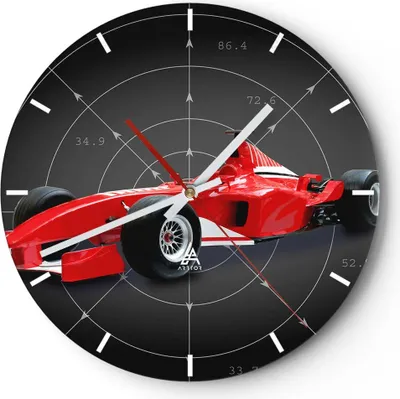 Produktbild von Wanduhr - Rund - Glasuhr - Formel F1 Auto Geschwindigkeit - 30x30cm - Schleichendes Uhrwerk - Lautlos - zum Aufhängen bereit - Dekoration Modern - Wanddekoration aus Glas - C3AR30x30-2255