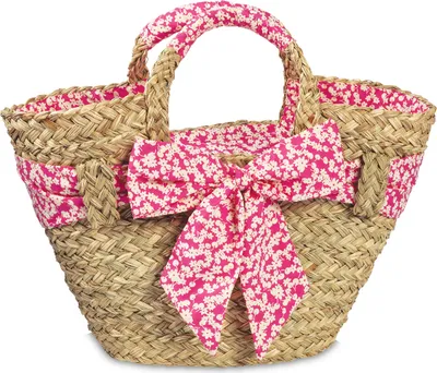 Produktbild von Fabrizio 55123 Korb geflochten aus Maisstroh mit Schleife Einkaufskorb Strandkorb 1622 natur/pink