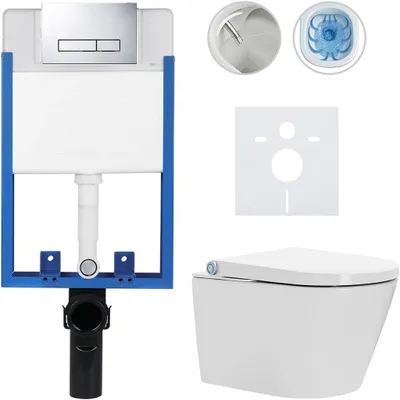 Imagen del producto de Juego completo para inodoro Profi/Cronus Standard - blanco brillante - Botón de descarga Slim/Cromo - Para empotrar - 59,3 x 38,4 cm