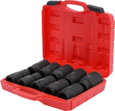 Obrázek produktu pro Sada očkových klíčů - 1" (2,5 cm), šestihrané očky - 10 kusů, 24–46 mm, 45 kusů, ocel, 38–40 HRC, s úložnou krabičkou, černá barva