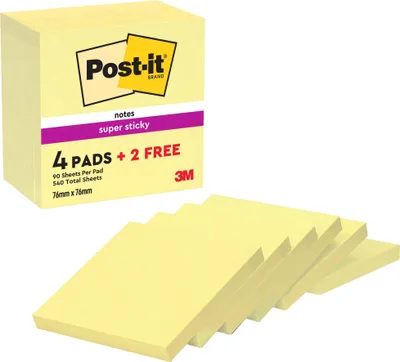 Produktbild von Haftnotiz 76x76mm gelb Super Sticky 654-SSCY-P4+2 Pack 6 Stück (654-SSCY-P4+2)