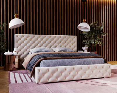 Obrázek produktu pro Manželská postel 180x200 Bella – čalouněná postel Chesterfield, úložný prostor, rošt – postel Glamour, béžová