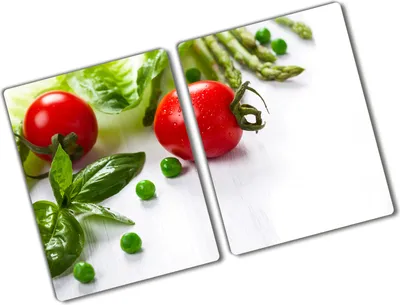 Produktbild von Tulup Glas Herdabdeckplatte - 2x40x52 cm - Glaskeramikkochfeld-Abdeckung Spritzschutz Glasabdeckplatte Kochplattenabdeckung und Schneidebrett - Zweiteilig - Essen & Getränke - Frisches Gemüse - Rot