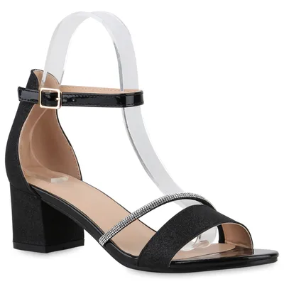 Produktbild von VAN HILL Damen Klassische Sandaletten Metallic Party Strass Glitzer Schuhe  840010, Farbe: Schwarz, Größe: 38