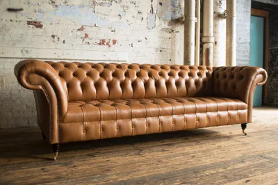 Immagine prodotto di Set di divani Chesterfield di design a 4 posti con rivestimento in pelle marrone divano