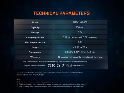 Zdjęcie produktu dla Akumulator litowo-jonowy CB Elektro CR123A 950 mAh (Fenix)
