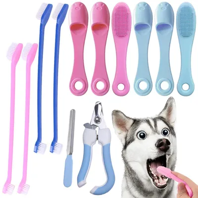Image de 10 brosses à dents pour chiens, type "doigts", en silicone, pour l'hygiène bucco-dentaire des chiens et des chats