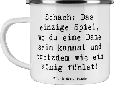 Produktbild von Mr. & Mrs. Panda wandertasse Spruch Schach Dame und König - Weiß - Geschenk, Strategie, Teetasse, Teamsport, Reisebecher, Emaille Tasse, Denksport, Sportler, Geschenke