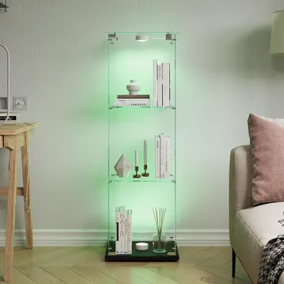 Immagine prodotto di Vetrina verticale con illuminazione a LED, 3 ripiani, 1 porta, serratura, colore nero