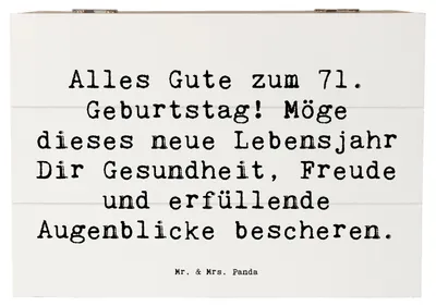 Produktbild von Mr. & Mrs. Panda Kiste Spruch 71. Geburtstag 22 x 15 cm - Weiß - Geschenk, Geschenke, schatztruhe, erfüllende Augenblicke, liebevolle Grüße, besondere Anlässe, Truhe