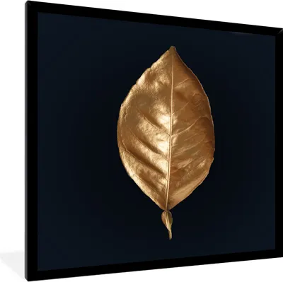 Produktbild von MuchoWow® MuchoWow® Gerahmtes Poster Blätter - Chic - Gold - Pflanzen - Schwarz 40x40 cm - Poster mit zchwarzem Bilderrahmen - Mit Rahmen - Wanddekoration Schlafzimmer