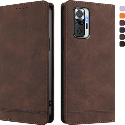 Image de Etui pour Xiaomi Redmi Note 10 Pro/Note 10 Pro Max, étui rétro en cuirPolyuréthaneavec support et fentes pour cartes de crédit Marron