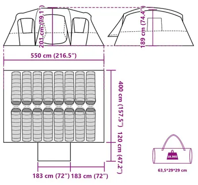 Produktbild von vidaXL Tunnel-Familienzelt 16 Personen Grün Wasserdicht
