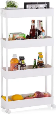 Image de Chariot de cuisine à 4 étages, chariot pour la cuisine, la salle de bain, le bureau, 40 x 13 x 86,5 cm, blanc