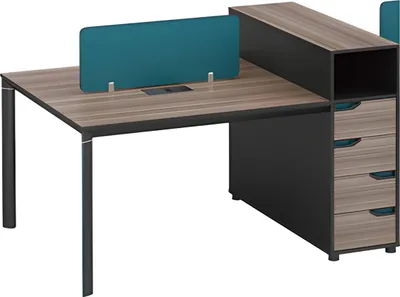 Image de Bureau moderne avec cloison de rangement et aspect bois pour le travail de bureau