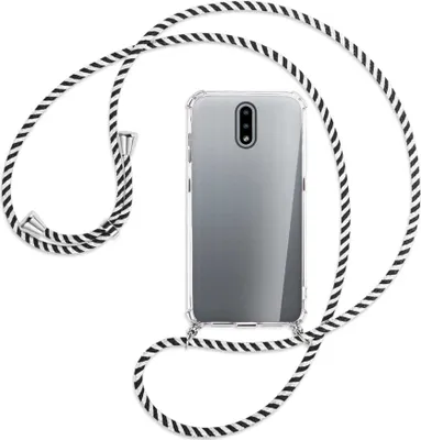 Produktbild von Handykette Backcover-Schutzhülle mit Band (Metall silberfarben) für Nokia 2.3 - schwarz/weiß gestreift