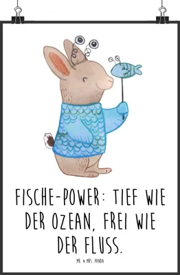 Produktbild von Mr. & Mrs. Panda Bild Fische Astrologie DIN A2 - Weiß - Geschenk, Fischer, wandkunst, Kunstdruck, Wandbild, Geschenkidee Zum Geburtstag, Geburtstagsgeschenk, Sternzeichen