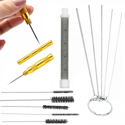 Produktbild von Rosfix Punch + Reinigungsstäbe, Bürsten zum Reinigen der Farbpistole 5 Stück + Metall-Reinigungsstäbe 5x + Weißer Fingerfilter 60 Mesh für die Farbspritzpistole 1 Stück.