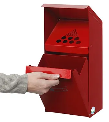 Produktbild von Großvolumiger Wandascher mit Schutzdach | 3,7 Liter, HxBxT 41x18x15cm | Verzinkter Stahl | Rot