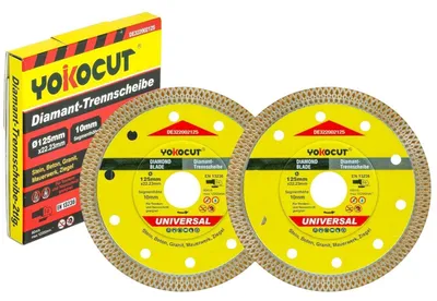Obrázok produktu pre Diamantové kotúče na rezanie 125 mm, 2 kusy, vhodné na dlažbu, kameň, betón, žulu, murivo, tehly, pre uhlové brúsky s priemerom 125 mm / 22,23 mm