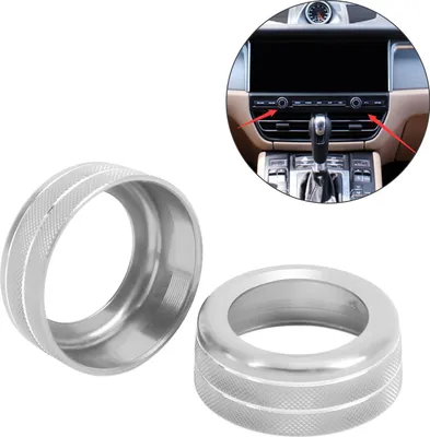 Immagine prodotto di 2 coperture per pulsanti climatizzatore, lega di alluminio, anello interruttore AC, ricambio per Panamera 10-16, argento