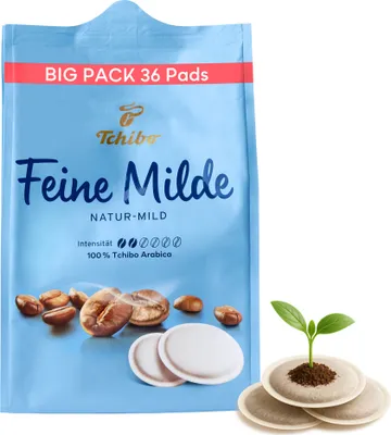 Produktbild von Tchibo Kaffeepads Feine Milde, 36 Stück – 1er-Pack (Kaffee, mild mit sanften Röstaromen), nachhaltig, geeignet für Senseo Maschinen
