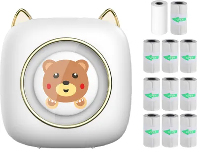 Zdjęcie produktu dla Mini drukarka kieszonkowa, przenośna drukarka termiczna, bezprzewodowa mini drukarka BT, rozdzielczość 203 DPI, drukarka do natychmiastowego wydruku zdjęć z 1 rolką papieru termicznego i 10 rolkami papieru samoprzylepnego, 57 x 25 mm
