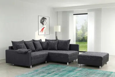 Produktbild von Modernes Sofa Couch Ecksofa Eckcouch in schwarz Eckcouch mit Hocker - Minsk R