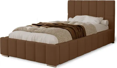 Produktbild von Polsterbett Alma 90x200 cm, Bett mit Kopfteil, Doppelbett mit  Bettkasten, Lattenrost und Matratze aus Holz, Velourstoff:  Dunkelbraun