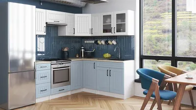 Obrázek produktu pro Rohová kuchyňská linka ROTIZA CHOCO - Bílá + denim