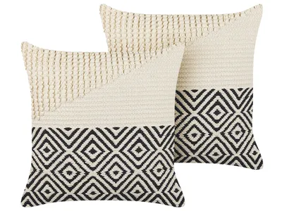 Obrázek produktu pro BELIANI Sada 2 dekoračních polštářů bílá a modrá bavlna 45 x 45 cm se střapci Boho Dekorace doplňky