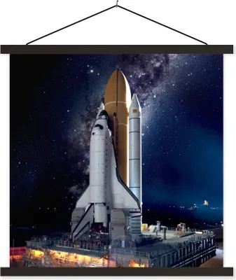 Produktbild von MuchoWow® Textilposter Rakete - Sternenhimmel - Weltraum 40x40 cm mit schwarzem Rahmen - Fotos