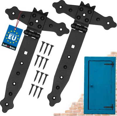 Produktbild von KOTARBAU® 2er Set Kreuzgehänge 200 mm Ladenband Scharnier Band Platte Baubeschlag Torbeschlag Holzverbindung Werfgehänge T-Band T-Scharnier Pulverbeschichtet