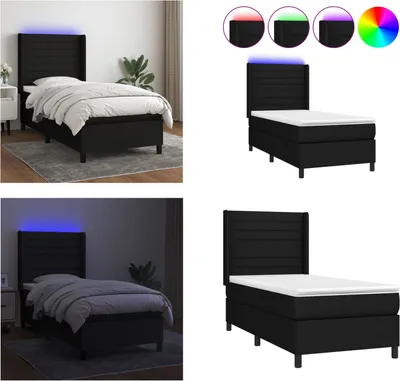 Produktbild von vidaXL Boxspringbett mit Matratze & LED Schwarz 100x200 cm Stoff - Boxspringbett - Boxspringbetten - Bett - Schlafzimmermöbel