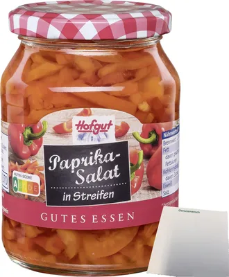 Produktbild von Hofgut Paprikasalat Streifen (370ml Glas) + usy Block