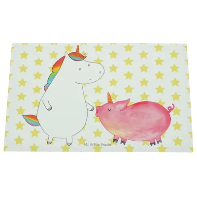 Produktbild von Mr. & Mrs. Panda Schneidebrett Glas Einhorn Schwein - Weiß - Geschenk, Hackbrett, Einhörner, Freundin, Schneideplatte, Aus, Küchenschneidebrett, Unicorn, Schweinchen