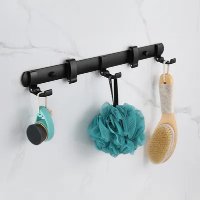 Produktbild von Heilmetz Faltbarer Wand Kleiderhaken Garderobenhaken Schwarz mit 5 Faltbarer Haken für Jacken Mäntel Schals Handtaschen (2 Stück)