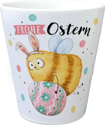 Produktbild von Pummel Biene Blumentopf mit Spruch Frohe Ostern