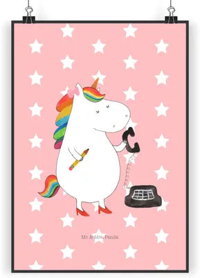 Produktbild von Mr. & Mrs. Panda Bild Einhorn Sekretärin DIN A5 - Rot Pastell - Geschenk, Unicorn, drucke, Büro, Wandbild, Plakat, Einhörner, Wanddekoration, wanddeko, Steuerbüro