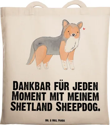 Produktbild von Mr. & Mrs. Panda Shopping Tasche Shetland Sheepdog Moment - Transparent - Geschenk, Beutel, Jutebeutel, Sheltie, Tragetasche, Tote Bag